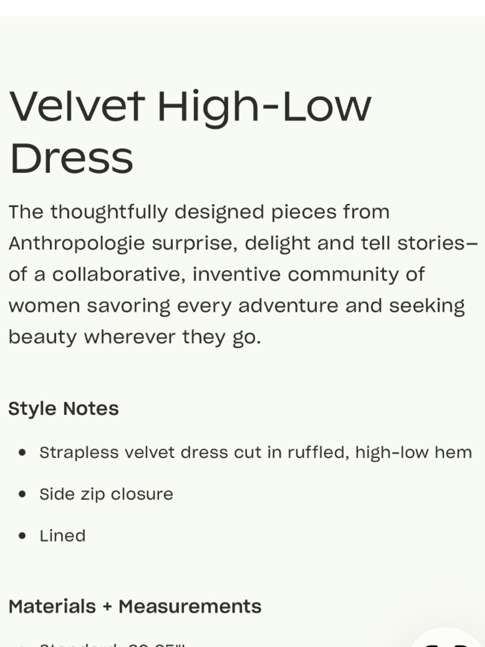 Anthropologie Velvet High Low Dress. Size 2/XS - Picture 10 of 11